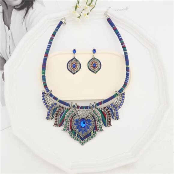 Gold Boemian Jewelry Sets for Women, Boho Tribal Retro Statement Choker Necklace - Picture 6 of 8